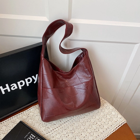 Frauentasche Schultertasche PU-Leder Geometrisches Patchwork Große Kapazität Urban Einfachheit Pendler Hobo Handtasche