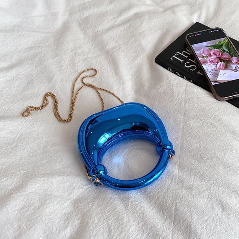 Bolso De Noche De Acrílico Brillante Metálico Forma De Medialuna Asa Circular Cadena Bolso De Mano Para Mujer Elegante