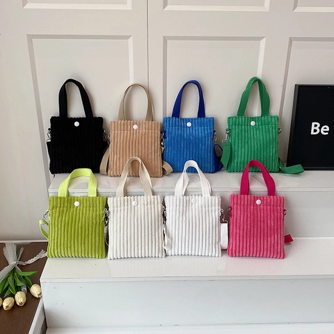 Corduroy Mini Shoulder Bag Vertical Square Small Crossbody Handbag With Snap Button Casual Versatile For Women