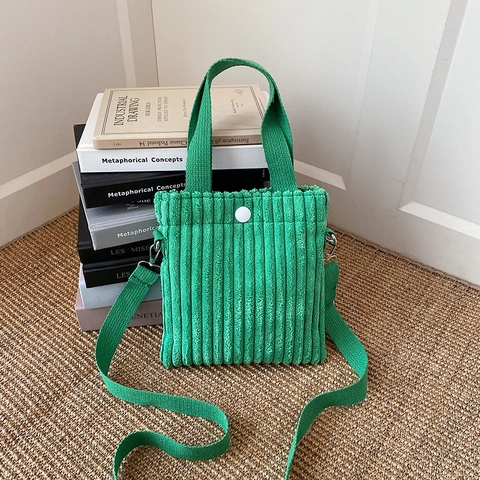 Corduroy Mini Shoulder Bag Vertical Square Small Crossbody Handbag With Snap Button Casual Versatile For Women