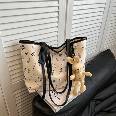 Borsa Tote Capiente In Nylon Simpatiche Stampe Cartoni Animati Farfalla Orso Borsa A Spalla Con Ciondolo Coniglio Donna