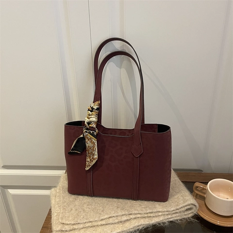 Luipaardprint Tote Bag Dames Faux Suède Grote Capaciteit Schoudertas Met Satijnn Sjaal Retro Casual Kantoor