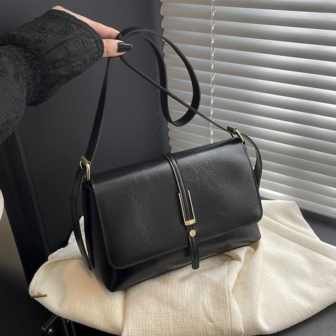 Borsa A Tracolla Vintage In Pelle PU Donna Retro Quadrata Fibbia Dorata Tracolla Regolabile Stile Pendolare Ufficio