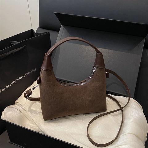 Vintage Luipaard Hobo Tas Dames Suede Mat Lakleer Schoudertas Crossbodytas Verstelbare Riem Minimalistisch