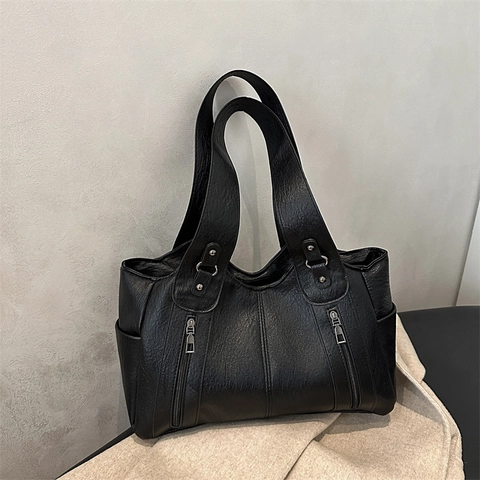 Borsa Tote Grande Donna Motivo Lychee Pelle PU Doppie Tasche Con Cerniera Retro Borsa A Spalla Casual Pendolare