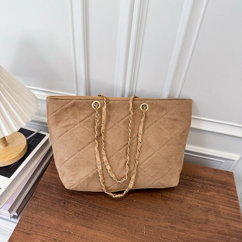 Borsa Tote Trapuntata Da Donna Grande Capacità Finta Pelle Scamosciata Borsa A Spalla Con Catena Retro Elegante