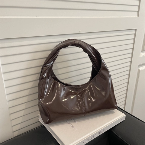 Borsa Hobo Da Donna Pelle PU Lucida Grande Capacità Borsa A Spalla Sottoascella Mezza Luna Retro Design Minimalista