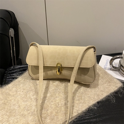 Women Leopard Print Underarm Shoulder Bag Faux Suede Rectangular Baguette Bag With Gold Metal Buckle Retro Chic Fashion