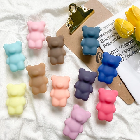 Cute 3D Bear Phone Grip Expandable Stand Matte Silicone Adhesive Smartphone Socket Cartoon Desktop Accessory