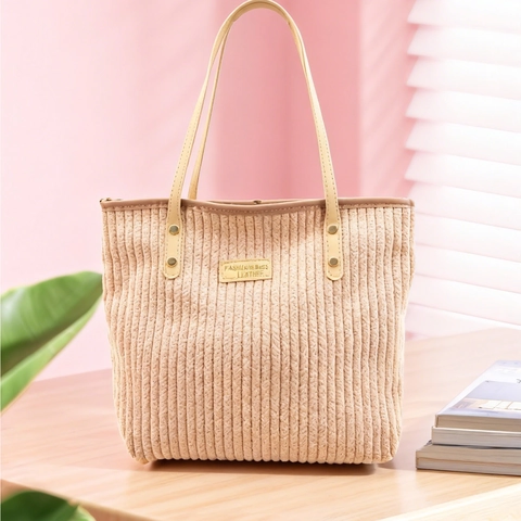 Women Large Capacity Corduroy Tote Bag Simple Solid Color Shoulder Bag For Commuting Casual Winter Handbag Fashion Bags