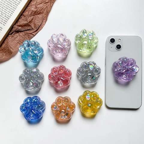 Soporte Para Teléfono Lindo Pata De Gato 3D Lentejuelas Resina Kawaii Universal Extensible Soporte Móvil Para Smartphone