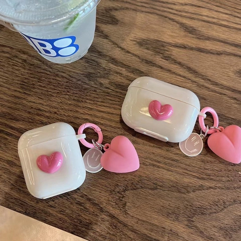 3D Heart Protective Earphone Case Silicone Shockproof Cover With Heart Smiley Face Charm Wireless Headphones Girl Style