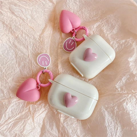 3D Heart Protective Earphone Case Silicone Shockproof Cover With Heart Smiley Face Charm Wireless Headphones Girl Style