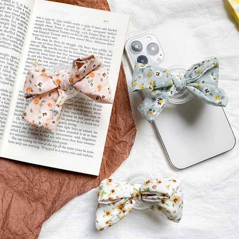 Support De Téléphone Nœud Floral Support Extensible Pliable Adhésif Nœud En Tissu Style Pastoral Frais Pour Smartphone