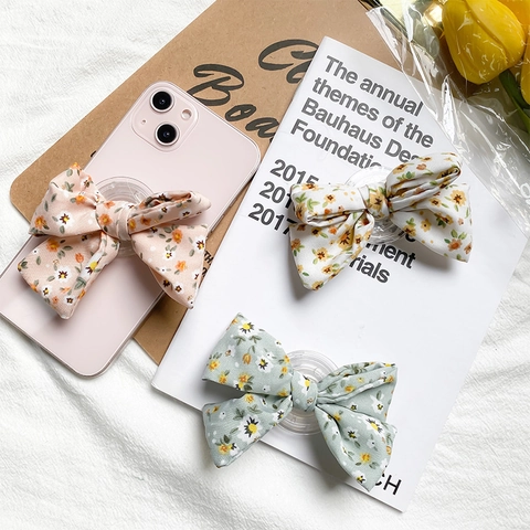 Support De Téléphone Nœud Floral Support Extensible Pliable Adhésif Nœud En Tissu Style Pastoral Frais Pour Smartphone
