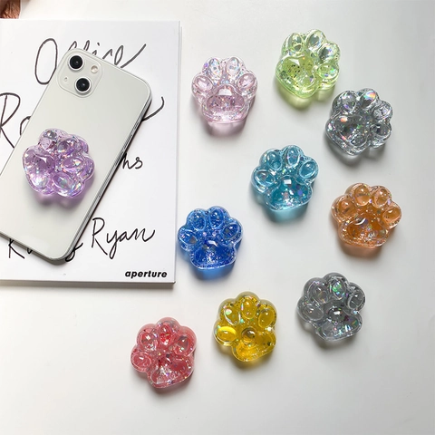 Supporto Per Telefono Carino Zampa Di Gatto 3D Paillettes Resina Kawaii Universale Estensibile Supporto Mobile Per Smartphone