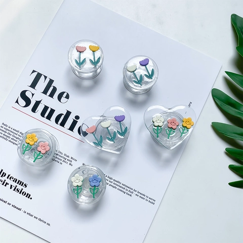 Phone Grip Griptok Transparent Acrylic Three Dimensional Resin Flower Tulip Camellia Heart Round Shape Cute Japanese Style