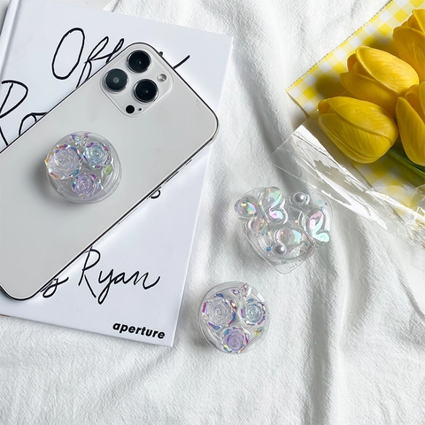 Poignée De Téléphone Extensible En Résine Fleur Papillon Coeur Laser Irisé Support Pliable Accessoire Griptok