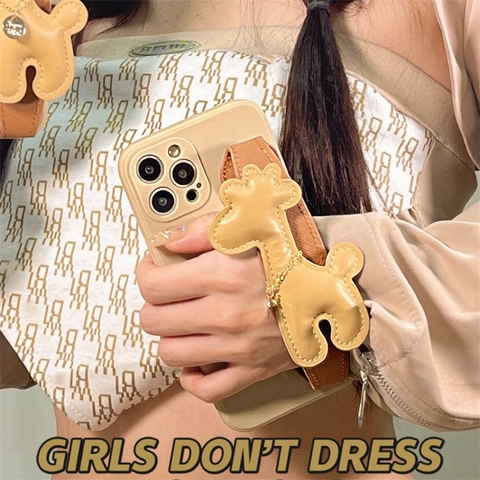 Funda Protectora Con Pulsera De Cuero De Animal Ciervo 3D Correa De Mano Cadena De Metal Estilo Ins Lindo Cubierta TPU Suave