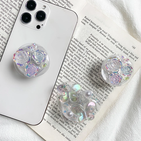 Poignée De Téléphone Extensible En Résine Fleur Papillon Coeur Laser Irisé Support Pliable Accessoire Griptok