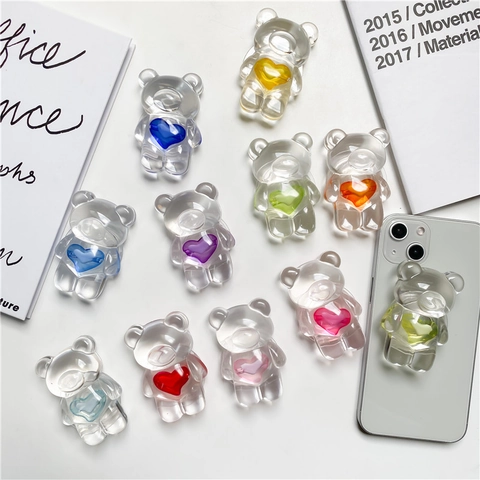 Niedlicher 3D Bär Transparent Harz Handy Airbag Ständer Ausziehbar Faltbar Griptok Herz Deko Einfacher Smartphone Halter