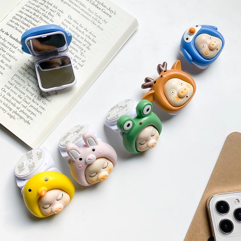 Cartoon Schwein Tierkostüm Klappbar Handyhalter Mit Tragbarem Make-up Spiegel Klebe Desktop Ständer Für Damen Mädchen