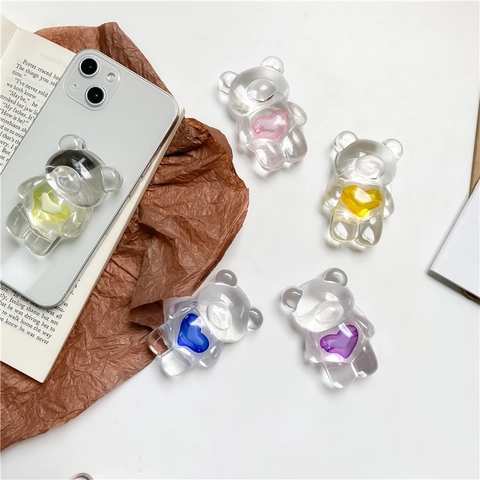 Niedlicher 3D Bär Transparent Harz Handy Airbag Ständer Ausziehbar Faltbar Griptok Herz Deko Einfacher Smartphone Halter
