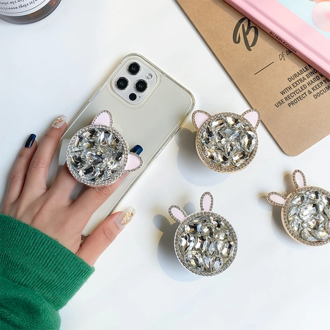 Supporto Per Telefono Con Cuscinetto D'aria In Strass Di Lusso Cristallo Scintillante Orecchie Di Gatto Coniglio Impugnatura