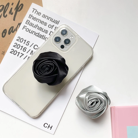 Handyständer Griff Stoff Rose Blume Satin Faltbar Handheld Halterung Elegant Koreanisch Ins Zubehör