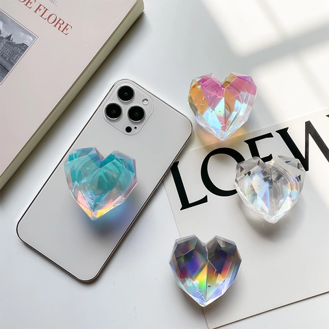 Supporto Per Telefono A Forma Di Cuore Con Taglio Sfaccettato Laser Olografico Estensibile Accessorio Per Cellulare