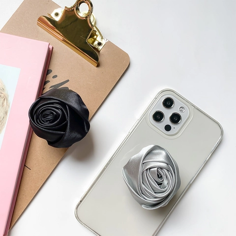 Handyständer Griff Stoff Rose Blume Satin Faltbar Handheld Halterung Elegant Koreanisch Ins Zubehör
