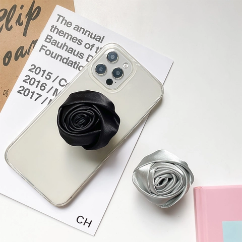 Handyständer Griff Stoff Rose Blume Satin Faltbar Handheld Halterung Elegant Koreanisch Ins Zubehör