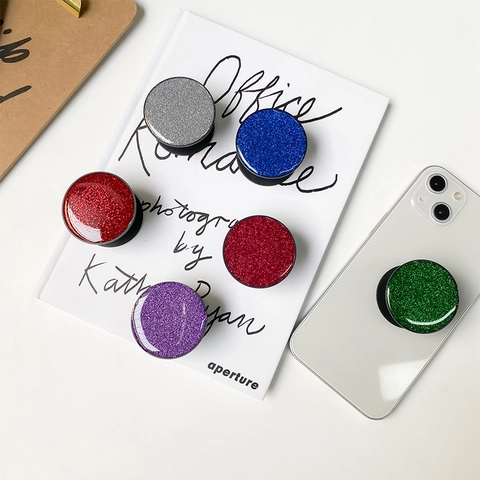 Glitter Resin Sparkling Round Mobile Phone Grip Stand Expandable Telescopic Finger Holder Universal Simple Ins Style Accessory