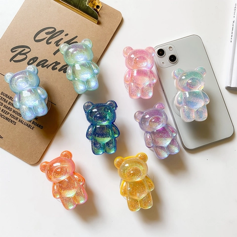 Βάση Κινητού Αρκουδάκι Grip Tok Laser Glitter Επεκτεινόμενη Kawaii Σχέδιο Universal Αξεσουάρ