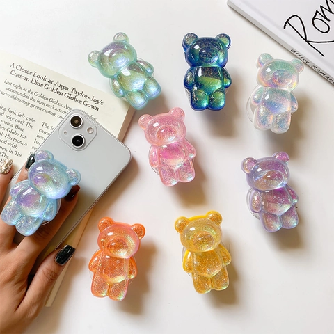 Βάση Κινητού Αρκουδάκι Grip Tok Laser Glitter Επεκτεινόμενη Kawaii Σχέδιο Universal Αξεσουάρ