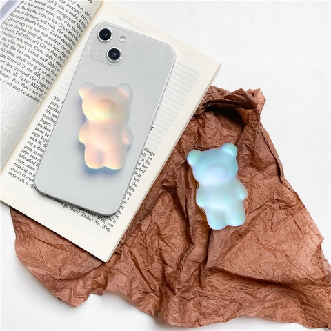 3D Bear Phone Airbag Bracket Griptok Iridescent Aurora Laser Matte Resin Universal Foldable Stand Korean Ins Style