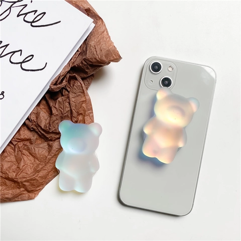 3D Bear Phone Airbag Bracket Griptok Iridescent Aurora Laser Matte Resin Universal Foldable Stand Korean Ins Style