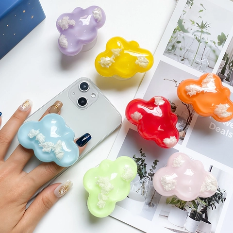 Cloud Shape Retractable Phone Grip Resin Macaron Color Universal Finger Stand Holder Decorative Desktop Accessory For Smartphone
