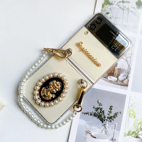 Faltbare Handyhülle Mit Künstliche Perlenarmband Kette Retro Cameo Relief Sternzeichen Schütze Muster Elegante Schutzhülle
