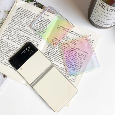 Iridescent Gradient Folding Phone Case Z Flip 3 4 5 6 PC Ultra Thin Holographic Aurora Protective Shell