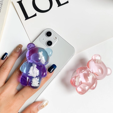 3D Wolke Bär Handyhalterung Ausklappbarer Sockel Transparentes Harz Acryl Süß Farbverlauf Griptok Smartphone Ständer