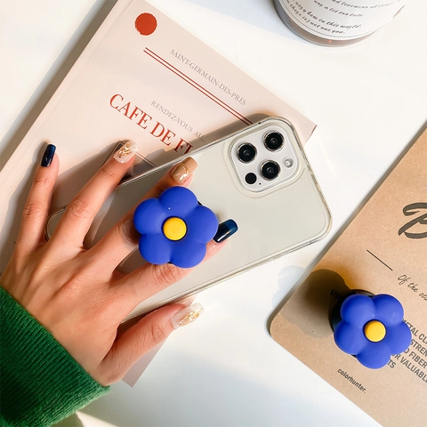 Handyhalterung Ausziehbarer Ständer Klein Blau Blume Form Klebe Handy Griff Matt Kunststoff Zubehör