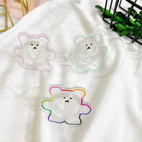 Cute Cartoon Bear Phone Grip Transparent Acrylic Expanding Griptok Foldable Socket For Smart Phones