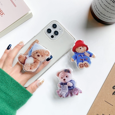 Cartoon Teddybär Handy Griff Expandierender Ständer Acryl Transparent Klappbar Universal Mobilhalter Schreibtisch Halterung