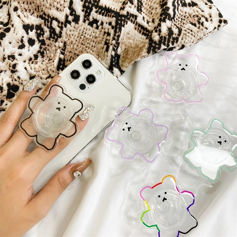 Supporto Per Telefono Orsetto Cartone Animato Carino Acrilico Trasparente Griptok Estensibile Pieghevole Per Smartphone