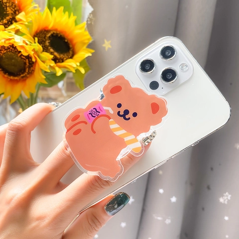 Support De Téléphone Ours Dessin Animé Acrylique Extensible Adhésif Universel Poignée Style Coréen