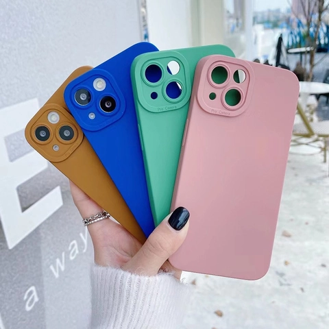 Funda De Teléfono Color Sólido Para iPhone 17 16 15 14 13 12 11 Pro Max Silicona Líquida TPU Suave Protección Lente Mate