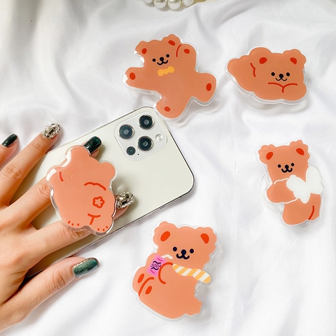 Support De Téléphone Ours Dessin Animé Acrylique Extensible Adhésif Universel Poignée Style Coréen