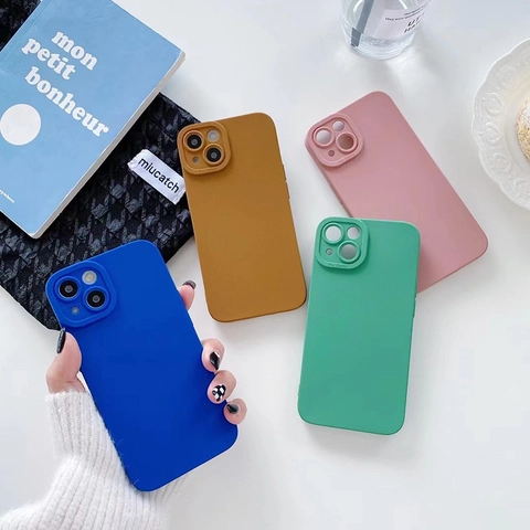 Funda De Teléfono Color Sólido Para iPhone 17 16 15 14 13 12 11 Pro Max Silicona Líquida TPU Suave Protección Lente Mate