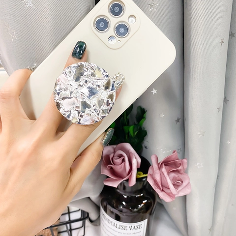 Retro Electroplated Alloy Phone Grip Foldable Stand Poker Suit Embossed Heart Spade Mirror Finish Universal Holder